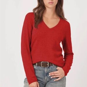Ann Taylor Red Cashmere V-Neck Sweater
